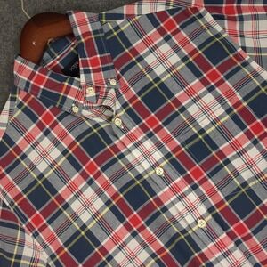 J Crew Mens Button Down Shirt Plaid Long Sleeve Casual Red Blue Yellow Size M